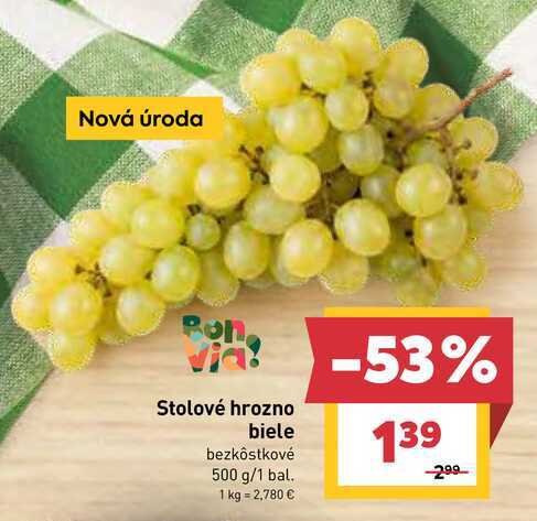Stolové hrozno biele bezkôstkové 500 g/1 bal.
