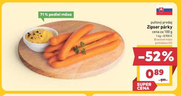 Zipser párky cena za 100 g