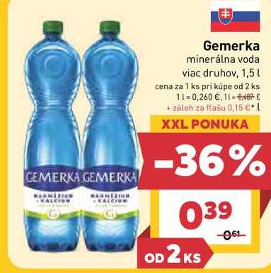 Gemerka minerálna voda viac druhov, 1,5 l