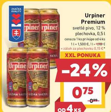 Urpiner Premium svetlé pivo, 12% plechovka, 0,5l