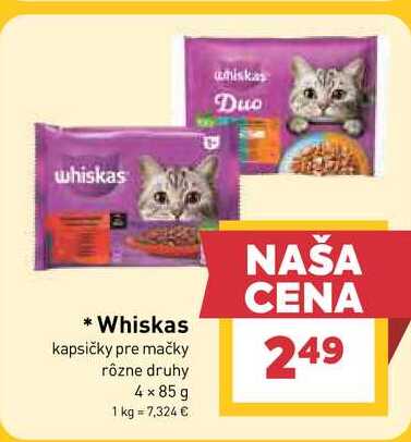Whiskas kapsičky pre mačky rôzne druhy 4x85 g