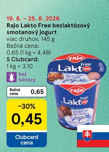 Rajo Lakto Free bezlaktózový smotanový jogurt viac druhov 145 g
