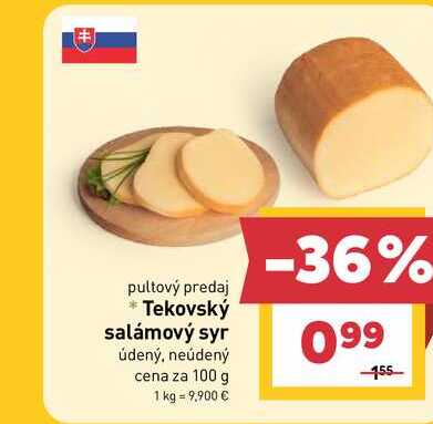 Tekovský salámový syr údený, neúdený cena za 100 g