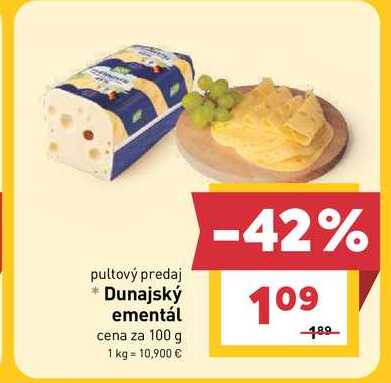 Dunajský ementál cena za 100 g