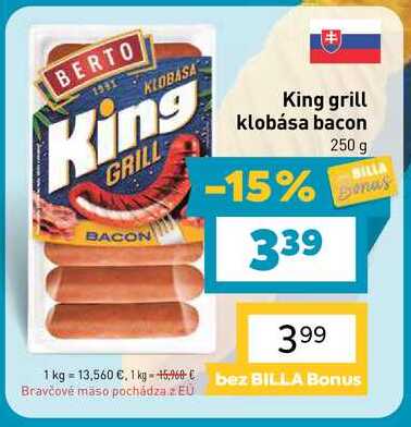 King grill klobása bacon 250 g