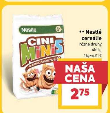 Nestlé cereálie rôzne druhy 450 g