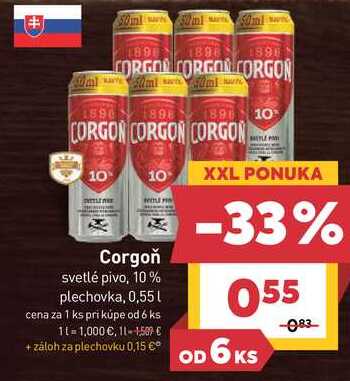 Corgoň svetlé pivo, 10% plechovka, 0,55l