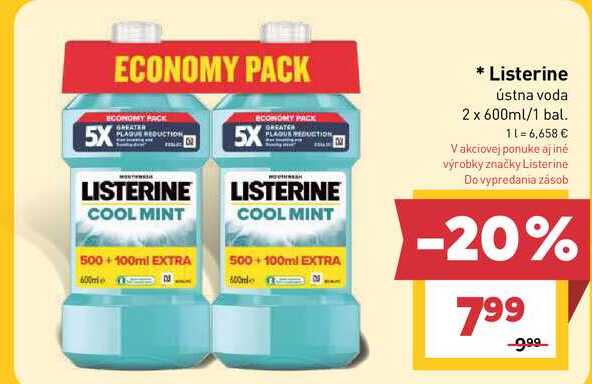 Listerine ústna voda 2 x 600ml/1 bal.