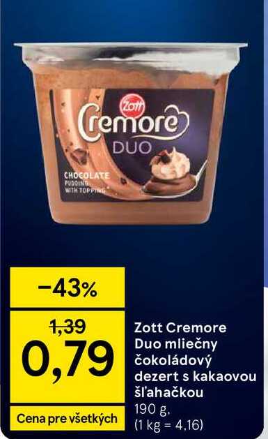 Zott Cremore Duo mliečny čokoládový dezert s kakaovou šľahačkou 190 g