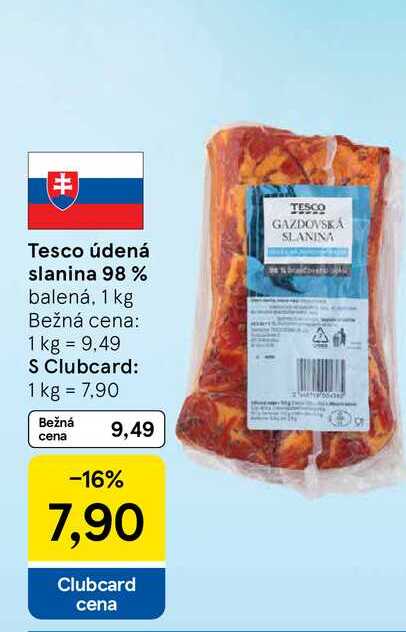 Tesco údená slanina 98 % balená, 1 kg 