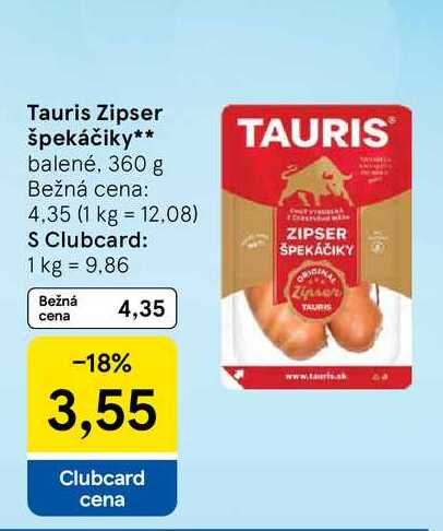 Tauris Zipser špekáčiky balené 360 g