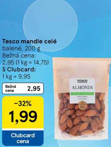Tesco mandle celé balené, 200 g