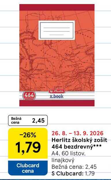 Herlitz školský zošit 464 bezdrevný A4, 60 listov