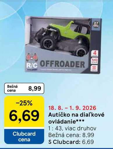 Autíčko na diaľkové ovládanie 1: 43, viac druhov 