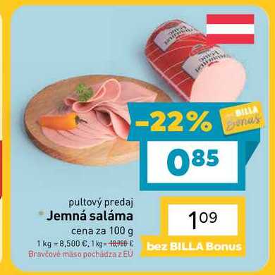 Jemná saláma cena za 100 g
