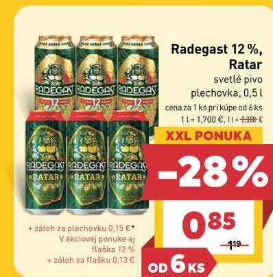 Radegast 12%, Ratar svetlé pivo plechovka, 0,5 l