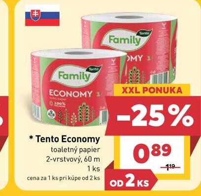 Tento Economy toaletný papier 2-vrstvový, 60 m