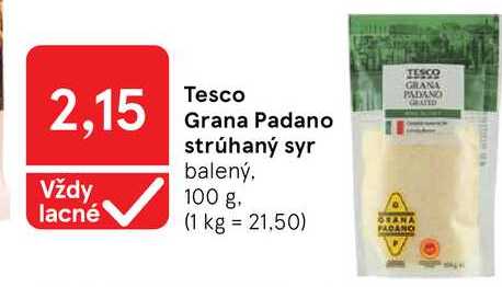 Tesco Grana Padano strúhaný syr balený, 100 g