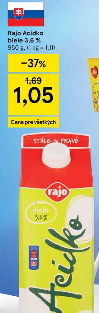 Rajo Acidko biele 3,6 % 950 g