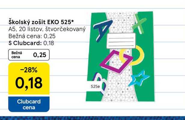 Školský zošit EKO 525 A5, 20 listov, štvorčekovaný