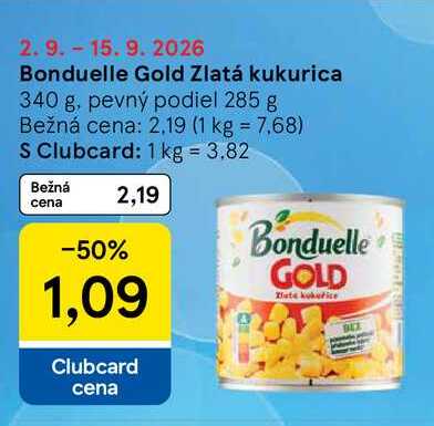 Bonduelle Gold Zlatá kukurica 340 g, pevný podiel 285 g 