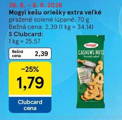 Mogyi kešu oriešky extra veľké pražené solené lúpané, 70 g