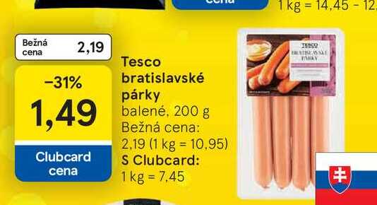 Tesco bratislavské párky balené, 200 g