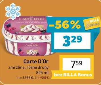 Carte D'Or zmrzlina, rôzne druhy 825 ml