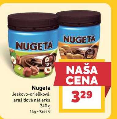 Nugeta lieskovo-oriešková, arašidová nátierka 340 g