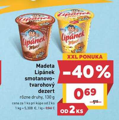 Madeta Lipánek smotanovo- tvarohový dezert rôzne druhy, 130 g