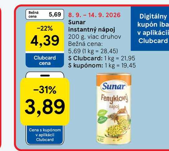 Sunar Fenyklový nápoj 200g