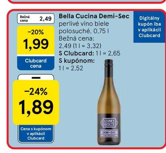 Bella Cucina Demi-Sec perlivé víno biele polosuché, 0,75l