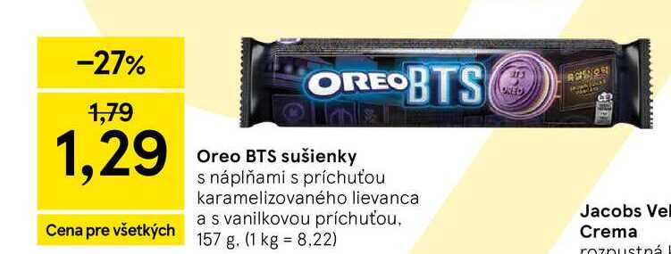 Oreo BTS sušienky s náplňami s príchuťou karamelizovaného lievanca a s vanilkovou príchuťou 157 g v akcii