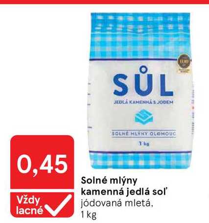 Solné mlýny kamenná jedlá soľ' jódovaná mletá, 1 kg  v akcii