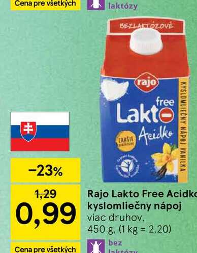 Rajo Lakto Free Acidka kyslomliečny nápoj viac druhov 450 g