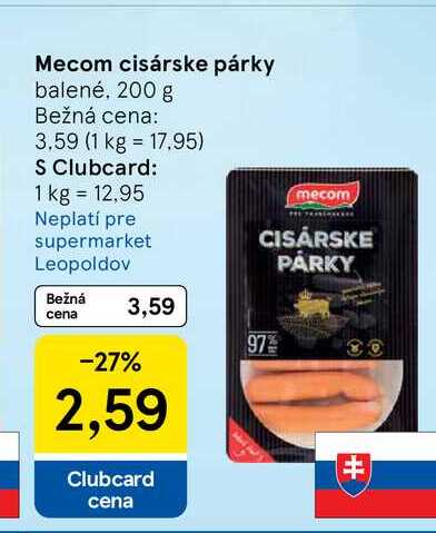 Mecom cisárske párky balené, 200 g 
