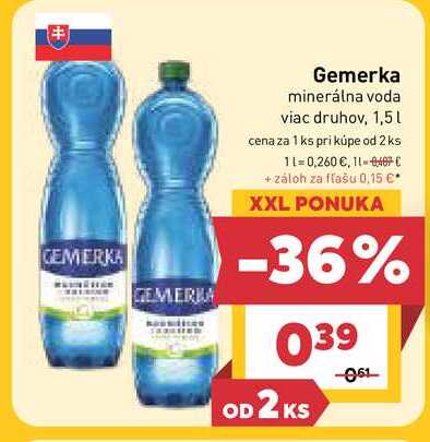 Gemerka minerálna voda viac druhov, 1,5l