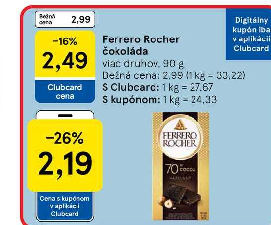 Ferrero Rocher čokoláda viac druhov, 90 g