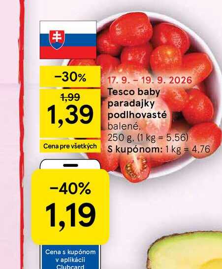 Tesco baby paradajky podlhovasté balené 250 g