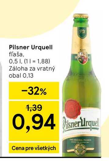 Pilsner Urquell fľaša, 0,5l v akcii