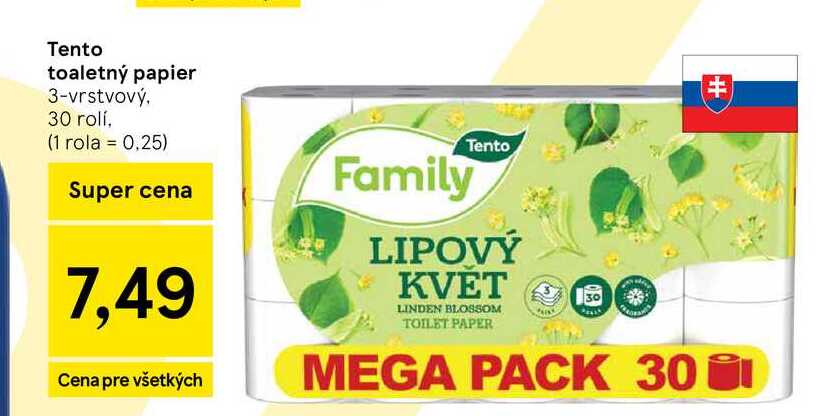 Tento toaletný papier 3-vrstvový, 30 rolí