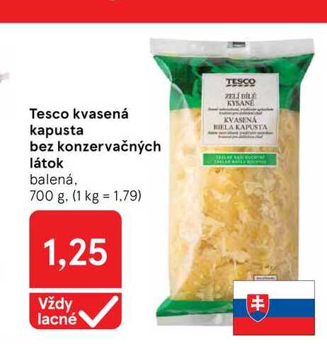 Tesco kvasená kapusta bez konzervačných látok balená, 700 g