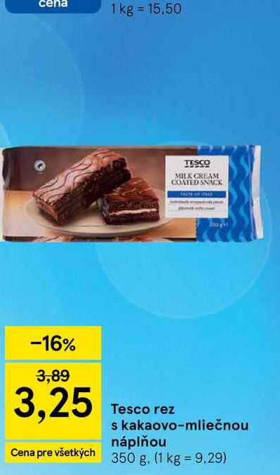 Tesco rez s kakaovo-mliečnou náplňou 350 g