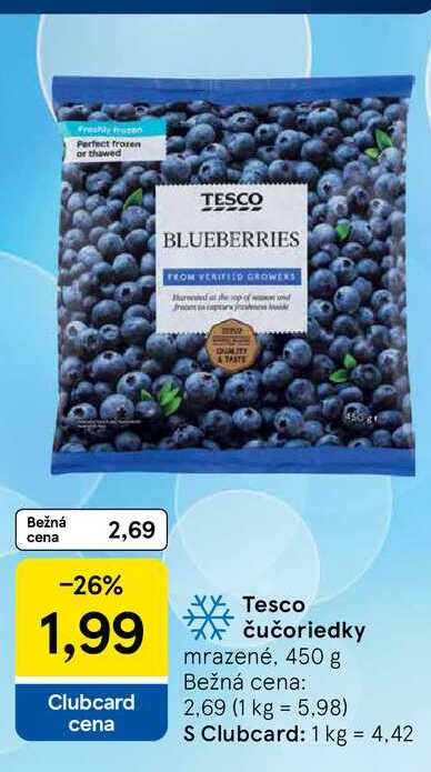 Tesco čučoriedky mrazené, 450 g