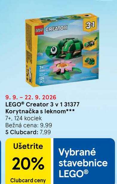 LEGO® Creator 3 v 1 31377 Korytnačka s leknom 7+, 124 kociek