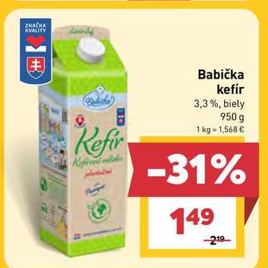 Babička kefír 3,3%, biely 950 g v akcii