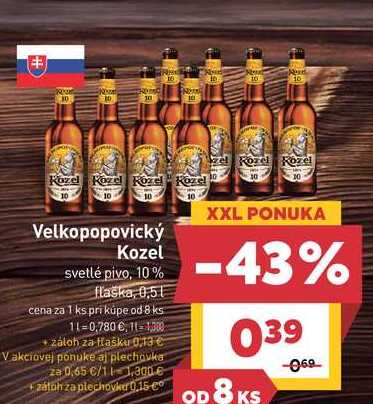 Kozel svetlé pivo, 10% flaška, 0,5l v akcii