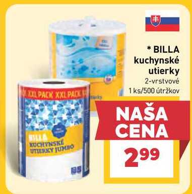 BILLA kuchynské utierky 2-vrstvové 1ks/500 útržkov