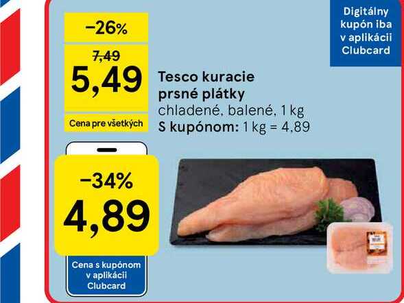 Tesco kuracie prsné plátky chladené, balené, 1 kg
