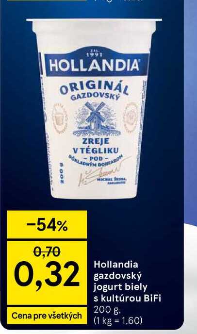 Hollandia gazdovský jogurt biely s kultúrou BiFi 200 g